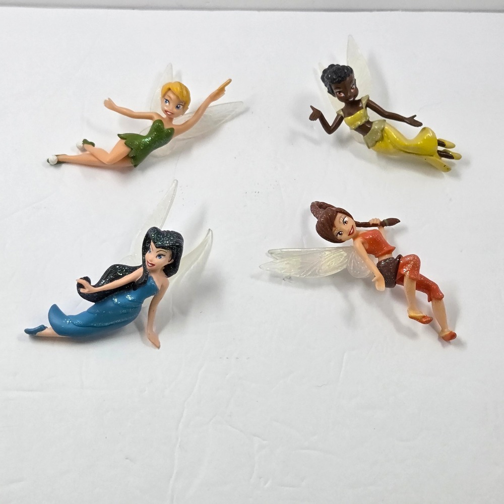Disney Fairies Tinker Bell Iridessa Vidia Fawn Mini Figure Set 4pc Glitter Wings